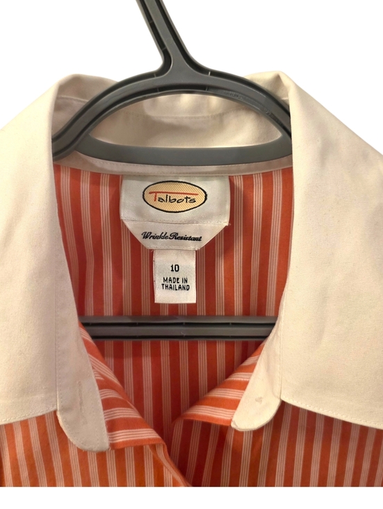 Talbots Coral-Orange White Stripe Wrinkle Resistant Button Down Shirt Size 10 - Picture 3 of 4